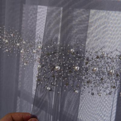 China Bead Finish Sheer American Light Flower Embroidery Curtain White Blackout Living Room Gauze Curtain for sale