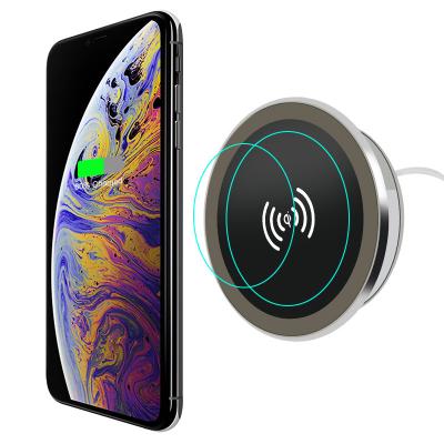 China 15W Wireless Cell Phone Table Charging Wireless Desk Charging Built-in Qi Charger for Office Hotel Bar Table for sale