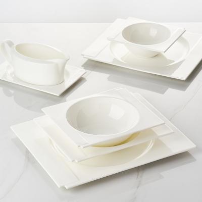 China Sustainable Luxury Royal Wedding White Hotel Dinnerware Sets Custom Ceramic Dish Set Dinnerware Set for sale