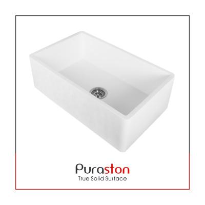 China Without Faucet Puraston China Factory 25mm Thick Body Surface Marble Granite Handmade Farmhouse Sink for sale