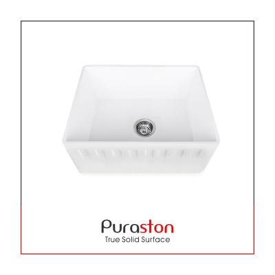 China Faucetless Puraston 600mm 24 Inch White Matte Apron Front Granite Sinks For Modern Kitchen for sale