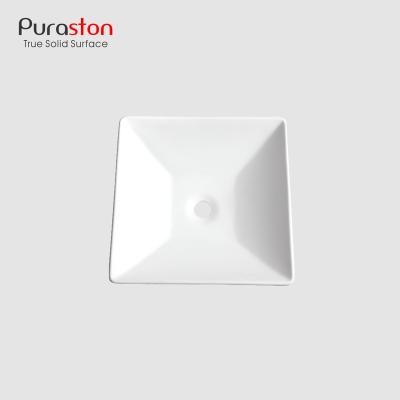 China Minimalist Puraston Above Counter Acrylic Bathroom Basin Designer Hand Lavatory Basin for sale