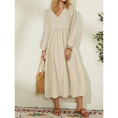 China Viable Women Maxi Dress Big Size Summer Autumn Loose Long Sleeve Vestidos Boho orange black beige oversized cotton dresses for sale