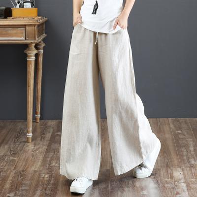 China Fashion Office Lady Wide Leg Trousers Women QUICK DRY Summer Lace Up High Waist Linen Trousers For Ladies for sale