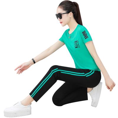 China Sets Custom Logo Women Sportswear Short Sleeve Tops Full Length Pants Sport Wear Sport Suit for sale