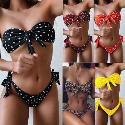 China 2020 New Style Women's Anti-UV High Quality Bandeau Tie String Polka Dot Top Bikini for sale