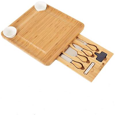 China Sustainable Bamboo Cheese Board With Knife Dressing Bowl And Cutlery Set for sale