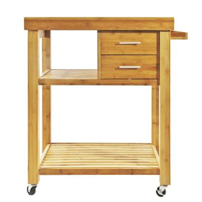 China BAMBOO Wooden Kitchen Cart Bamboo Cart With Cabinet Drawer Shelves for sale