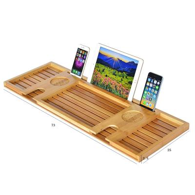 China Bamboo Bathtub Stocked Tray Caddy Wood Bath Tray Expandable Can Be Book Placed for sale