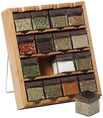 China Practical And Attractive Sustainable Inspirations 16-Cube Bamboo Spice Rack With Plastic Jars for sale