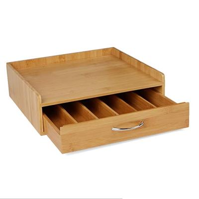 China Sustainable bamboo coffee maker rack has a drawer and compartments for coffee bags storage household items for sale