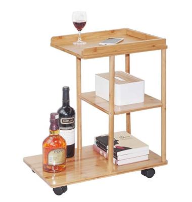 China Modern Simple Bamboo Coffee Tray End Rolling Sofa Side Table Movable Snack Table for sale