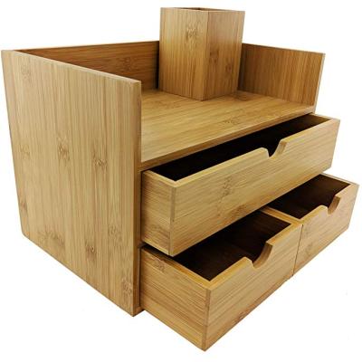 China Sustainable 3-Tier Bamboo Desk Organizer With Drawers, Perfect For Office Desk Supplies for sale