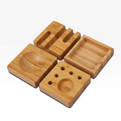 China Desktop Organizer Blocks Set 100% Natural Bamboo Wooden Smartphone Stand for sale