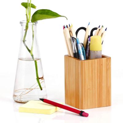 China Morden Desktop Pen Pencil Holder Stand Multi Purpose Bamboo Wooden Pencil Cup. for sale