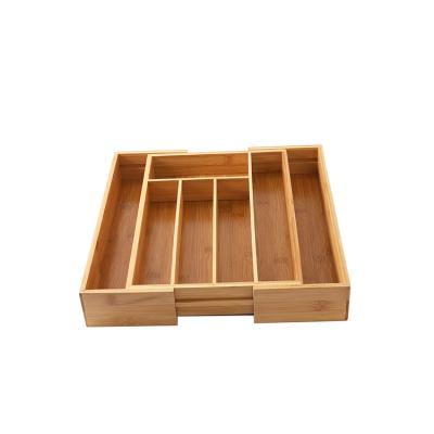 China Sustainable Expandable Kitchen Drawer Organizer Bamboo Utensil Silverware Rack Drawer Dividers for sale