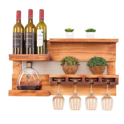 China Multifunctional bamboo wine rack | Wall Mounted Bracket | Pre-Assembled Wooden Wine Shelf Cabinet for sale