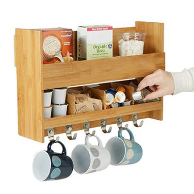 China Viable coffee cup holder, kitchen storage organizer with 6 hooks and 2 shelves for sale