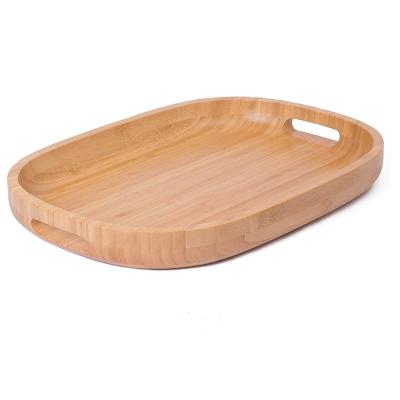 China Bamboo Wooden Serving Tray with Handles - Breakfast Tray Oval Butler Tray for sale