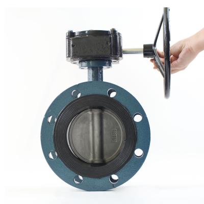 China General Carbon Steel Double Size DN 150 Worm Gear Flange Connection Material Butterfly Valve for sale