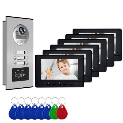 China 7 Inch Color Video Door Phone 6 Monitors NIGHT VISION With 1 Intercom Doorbell Can Control 6 Rooms For Multi Apartment for sale