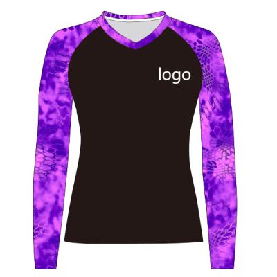 China New Arrival Kryptek Antibacterial Design Purple Shirts Women's V Neck Long Sleeves Fish Shirts for sale