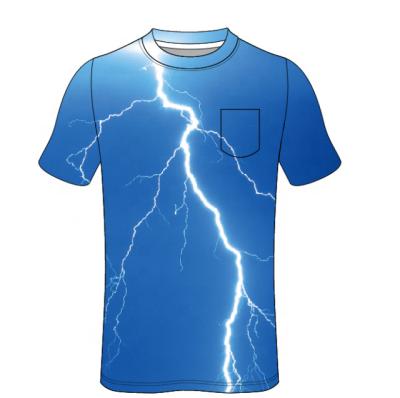 China Fashion quick dry t-shirt sublimation price anti-pilling t-shirt cheap custom lightning blue design for sale