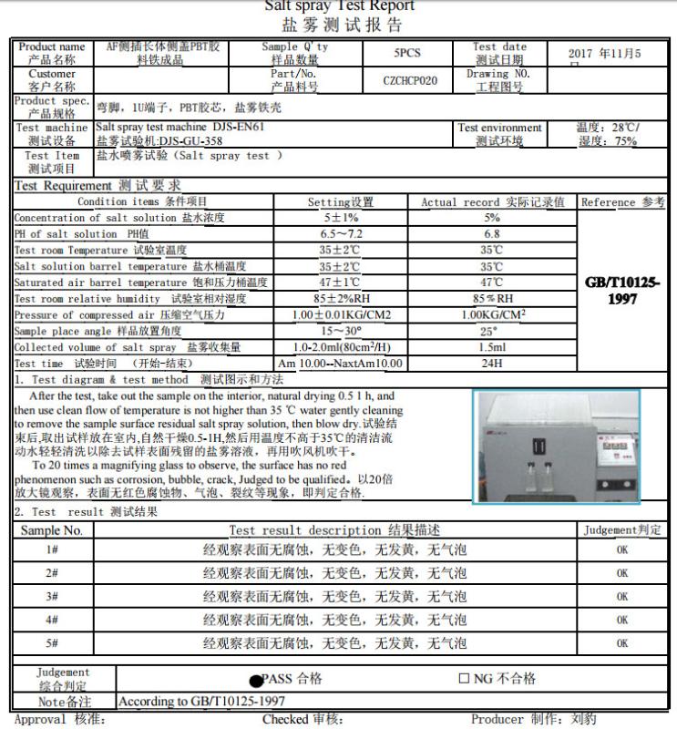 Salt Spray Test Report - Shenzhen CNB Electronics Technology Co.,Ltd