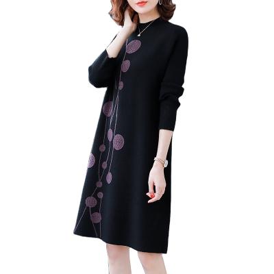 China 2021 new anti-static women's fashion autumn and winter knitted sweater dress slim turtle neck printed sweater dress for sale