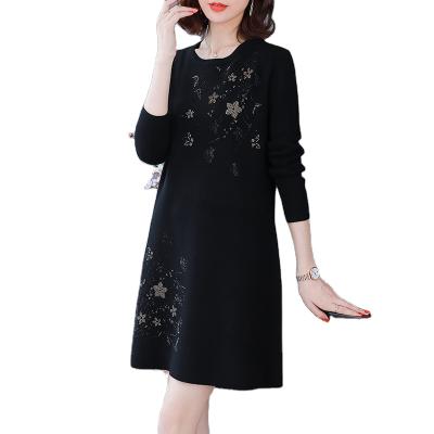 China Anti-static Korean version of the autumn and winter slim women's long-sleeved sweater dress 2021 new knit printing press thin MI drill for sale