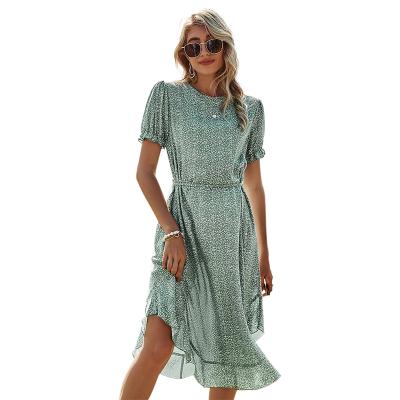 China Printed Female Long Dress Women Anti-static Summer Anti-static Fashion Sunbathing Casual Short Sleeve Vestidos High Waist Vestidos Femme for sale