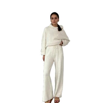 China QUICK DRY Knitted Sweat Suits Women Matching Sets Long Sleeve Hoodie+wide-legged Pants Loungewear Sweater Set Two Piece Outfits for sale