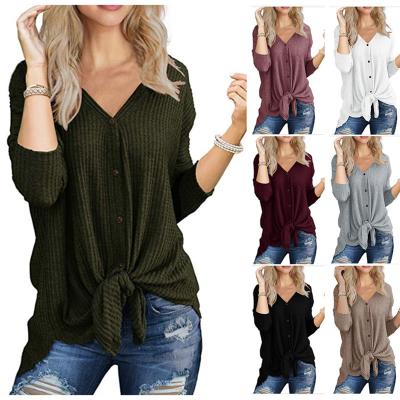 China Autumn/Winter Fashion Anti-wrinkle Sheath Long Loose Irregular Twist Button Cardigan T-shirt Shirt Women for sale