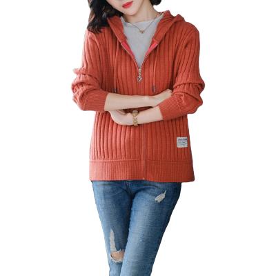 China Anti-wrinkle 2021 new spring arrivals sleeve long zipper hooded cardigan sweater women knitted solid short sweatshirt for sale