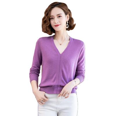 China Anti-wrinkle women knit sweater Autumn Fashion Version of V-neck solid high waist bottoming splice ladies full shirt woman sweaters for sale