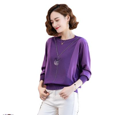 China Classic Purple 2 Color Anti-wrinkle O-neck Sweater Women Vintage Stitching Loose Sweater 2021 New Autumn Winter Long Sleeve Female Clothes for sale