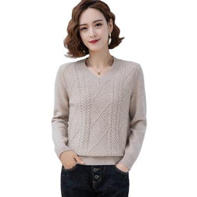 China Women Autumn Winter New Cashmere Sweater Anti-wrinkle Keep Warm V-Neck Pullovers Knitting Sweater Fashion Korean Long Sleeve Loose Tops for sale