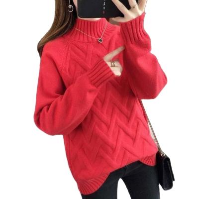 China Anti-wrinkle autumn and winter sweater women's high neck twist knit thick sweater ladies pullover fashion sweater and velvet for sale