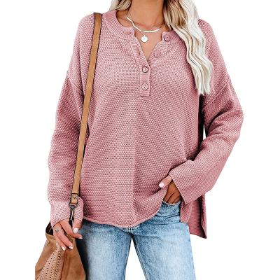 China Anti-wrinkle round neck ladies button cardigan sweater women fashion 2021 autumn and winter new casual split sweater for sale