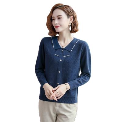 China Y2K Women Anti-Wrinkle Button Down Casual Knit Sweaters Sheath Long Lapel Knit Crooped Cardigan Flower Sweater Coat for sale