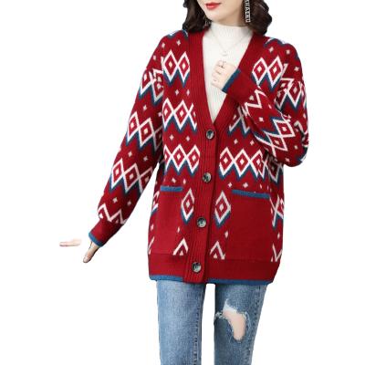 China Women Oversize Winter Anti-wrinkle Chic Cardigan Sweater Knitted Student Korean Knitwear Argyle Coat Loose All Match Tops for sale