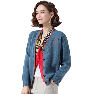 China Anti-wrinkle women cardigan sweater v-neckline striped women sweaters knitted cardigan jacket coats female outfits for sale