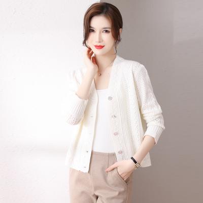 China Autumn and winter ladies V-neck fashion straight cardigan sweater Anti-wrinkle casual purple jacket sweater series for sale