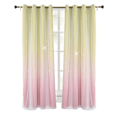 China 2021 New Living Room Curtain Blackout Double Star Hollow Bedroom Girl Curtain With Full Gauze Shading for sale