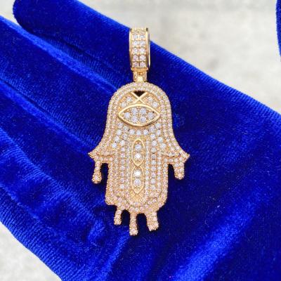 China Solid 925 Sterling Silver Hip Hop Hip Hop Hip Hop Back Iced Out Hip Hop Moissanite Diamond Hamsa Pendant Religious for sale