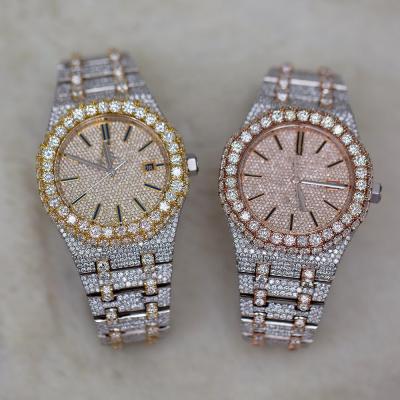 China Hot sale auto date bust down lab grown moissanite bling bling vvs fully iced out diamond watch for sale