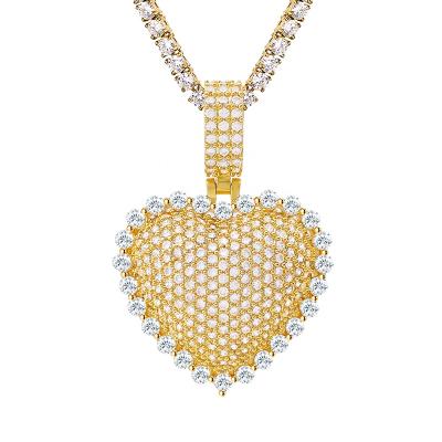 China Wholesale Hiphop Micro Pave Moissanite Diamond Gold Plated Heart Pendant Necklace 925 Sterling Silver Jewelry for sale