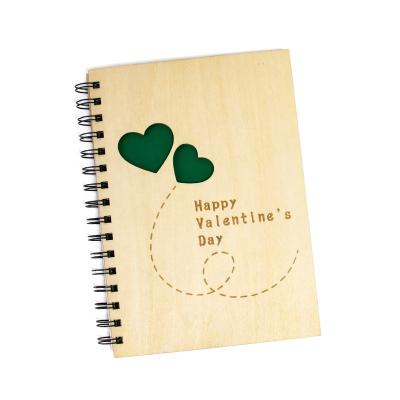 China 2022 Hardcover Amazon Laser Cut Wood Cover Heart Diary Notebook For Wedding Gifts for sale