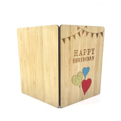 China Europe birthday folding greeting card bamboo wooden greeting cards for sale