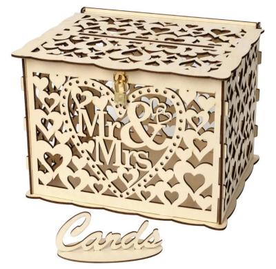 China Plywood New Product Wedding Card Box Rustic Wooden Piggy Bank for sale